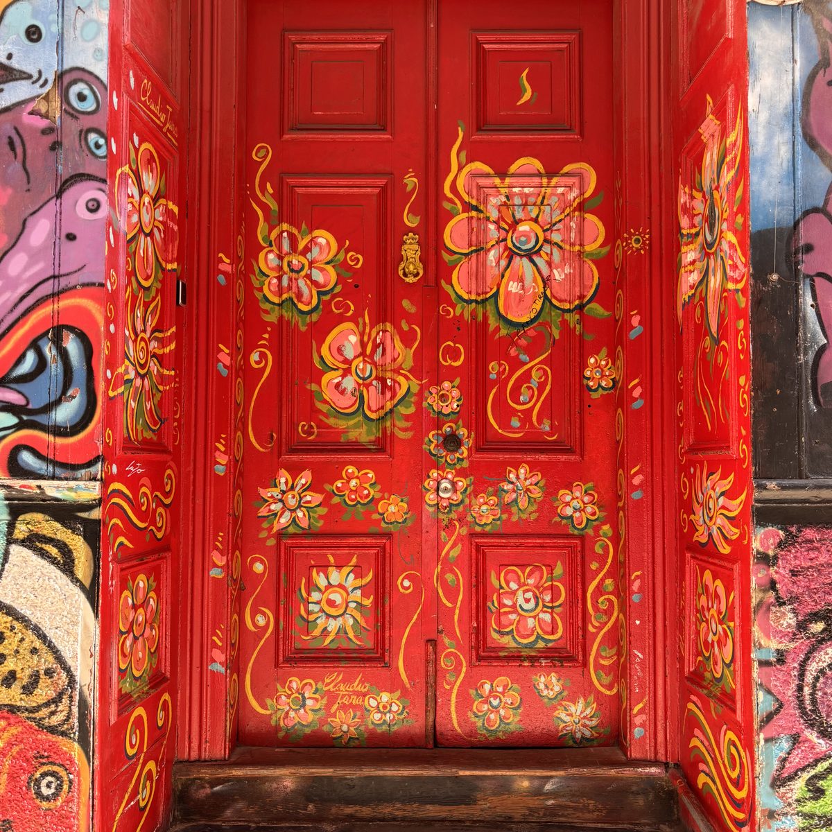 Painted red door in Valparaiso